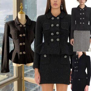 🆕 SELF PORTRAIT 🧿 NWOT Black Textured Peplum Knit Jacket - Sz Large